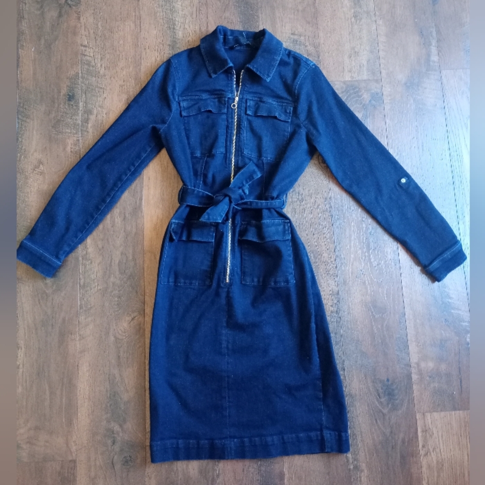 White House Black Market Dark Blue Denim Dress In Long Sleeve Size 6